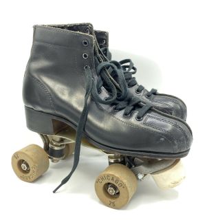 Vintage Mens Chicago Roller Skates Size 6 Black Leather - Made In The Usa,  1914