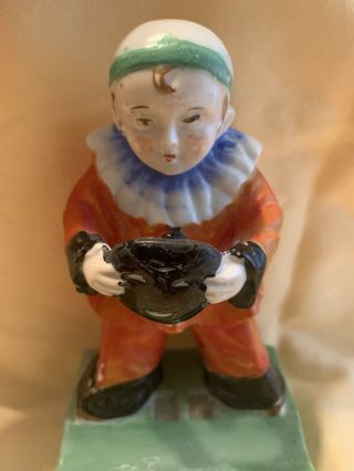 Vintage Ceramic Toothbrush Holder Figural Clown W/ Mask Goldcastle Made In Japan