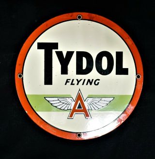 Vintage Tydol Flying A Porcelain Sign Gas Motor Oil Metal Pump Station Gasoline