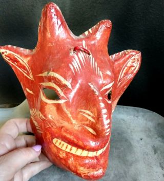 Mexican Folk Art Day Of The Dead Devil Painted Mask Paper Mache Wall Art Hanging