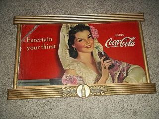Vintage 1939 - 46 Coca Cola Coke Wood Frame Sign 39  X 24”