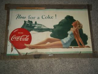 Vintage 1939 - 46 Coca Cola Coke Wood Frame Sign 39  x 24” 3