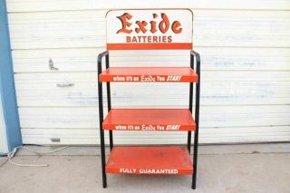 Vintage Exide Batteries Gas Station Advertising Sign Battery Display Stand