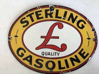 Sterling Gasoline Porcelain Pump Plate Gas Oil Farm Soda All