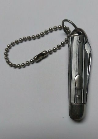 Vintage Imperial Single Blade Pocket Knife Key Chain - Unique Silver Stripes