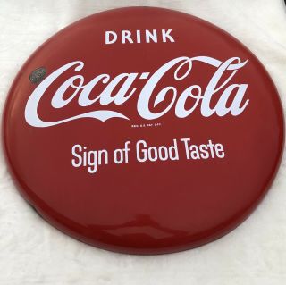 Vintage 1950’s Coke Button 24” Porcelain Drink Coca Cola Sign Of Good Taste Rare