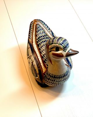 Mexican Tonala Pottery Hand Painted Duck & Snail Figurine Mexico Folk Art
