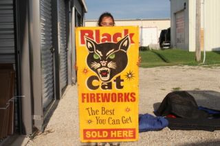 Large Black Cat Fireworks Firecracker 4th Of July Gas Oil 48 " Metal Sign