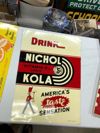 Rare Vintage Nichol Kola Metal Not Porcelain Sign Cola 1941 28x20”