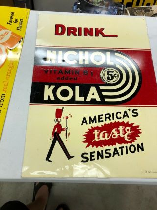 RARE Vintage Nichol Kola Metal Not Porcelain Sign Cola 1941 28x20” 2