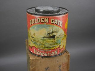 Vintage Ja Folger Golden Gate Hawaiian Coffee Tin San Francisco California