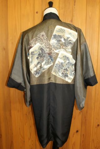 Vintage Japanese Blac Silk Kimono Jacket Men 
