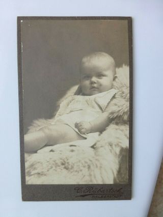 Antique Cdv Cabinet Photo Adorable Chubby Baby Cuddles On Fur Rugs Apple Cheeks