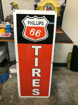 " Phillips 66/tires " X - Large,  Heavy Porcelain Advertising Sign (43 " X 17 ")