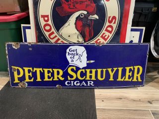 Vintage Porcelain Peter Schuyler Cigar Sign Baltimore Enamel Tobacco Back Head