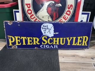 Vintage Porcelain Peter Schuyler Cigar Sign Baltimore Enamel Tobacco Back Head 2
