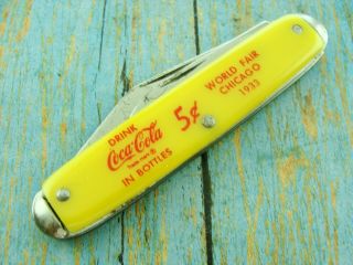 Vintage 1933 World Fair Usa Coca Cola Ad Promo Ad Folding Pocket Knife Knives