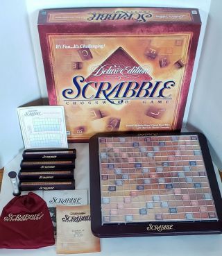 Vintage Scrabble Deluxe Edition Turntable Board Game With Classic Wood Tiles
