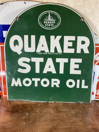 Large 55  Quaker State  Motor Oil Double Sided 28x26inch Porcelain