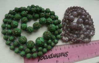 Vintage Old Jewellery Art Deco Glass Beads Necklace Neiger ?,  Purple Flapper