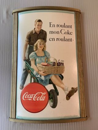 Vintage 1947 Coca Cola Cardboard 16” X 27” Canadian “en Roulant Mon Coke”