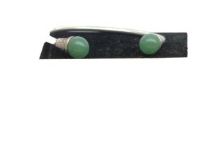 Vintage Sterling Silver & Jade Green Stone Cuff Bracelet