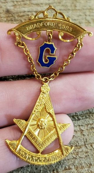 Rare Vintage 12 Kt Gold Filled Bradford Ohio Masonic Past Master Jewel Medal Pin