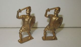 Jo Hill Co Metal/lead Gold Romans With Shields X 2 - 2 3/8 " Tall