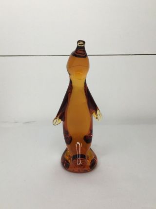 Vintage Viking Glass Amber Brown Glass Penguin Figurine Animal 2