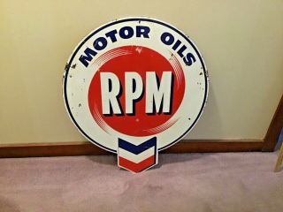 Vintage Metal Rpm Motor Oils Double Sided Sign - 30.  5” X 26” - Chevron Sign