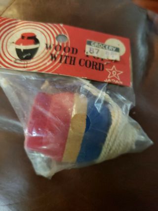 Vintage Wood Spinning Top With Cord Nos Japan