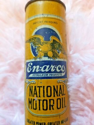 Vintage Enarco En - Ar - Co National Motor Oil White Rose Oiler Oil Can Cleveland Oh