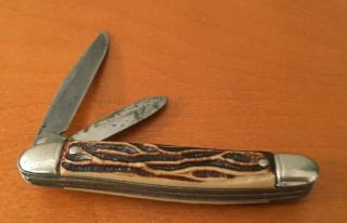 Vintage Colonial Prov Usa 610 Peanut Folding Pocket Knife 2 Blades Stag/bone