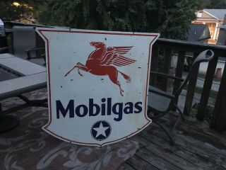 Large Mobil Gas Double Sided Porcelain Sign