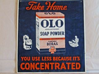 Vintage 1940s Olo Soap Powder Kitchen Laundry Gas Oil 16 " Metal Sign