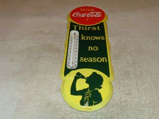 Vintage " Drink Coca Cola " Soda Pop 18 " Porcelain Metal Gas Oil Thermometer Sign