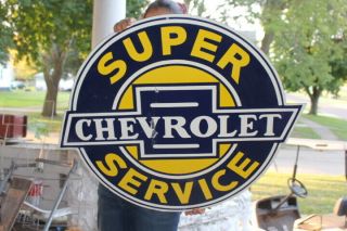 Large Chevrolet Service Car Dealership Gas Oil 36 " Porcelain Metal Sign