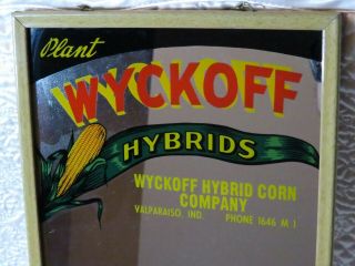 VINTAGE WYCKOFF HYBRID SEED CORN CO INDIANA ADVERTISING MIRROR THERMOMETER SIGN 2