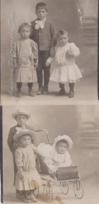 Little Boys Dressed As Little Girls Snapshot Photo - Baby Carriage/reuse Clothes