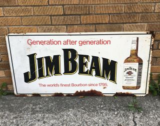 Vintage Jim Beam Whiskey Tin Sign 44 X 21 - Rare