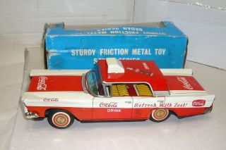 VERY RARE VINTAGE 1960 ' S JAPAN TIN FRICTION COCA - COLA FORD TAXI W/BOX 3