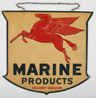 Rare 2 - Sided Marine Products Socony Vacuum Pegasus Mobile Oil Hanging Store Sign