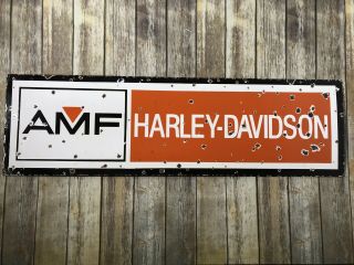 Vintage Amf Harley Davidson Motorcycles 48”x14” Large Dealership Porcelain Sign