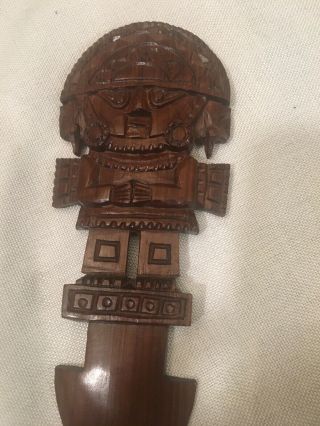 Vintage Wood Plaque Tumi Knife Hand Carved Inca Pre - Columbian Wall Art - 8.  5 "