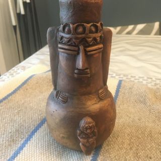 Vintage Mexican Mayan/Aztec Folk Art Clay Vase 7.  5 