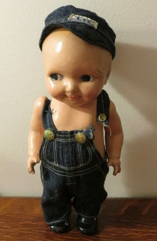 Vintage Buddy Lee Composite Doll Denim Overalls/hat Union Made In The Usa