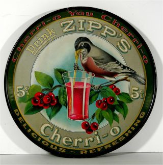 Ca1910 Zipps Cherri - O Soda Tin Lithograph Advertising Tray Fountain Cherry Soda
