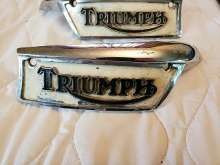 Set Of Vintage Triumph Motorcycle Gas Tank Badges Emblems,