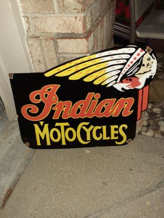 c.  1960s Vintage Indian Motorcycles Sign Kansas Stock Parts Service Sign 2