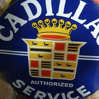 Cadillac 2pc Porcelain Enamel Sign 30 Inches Round